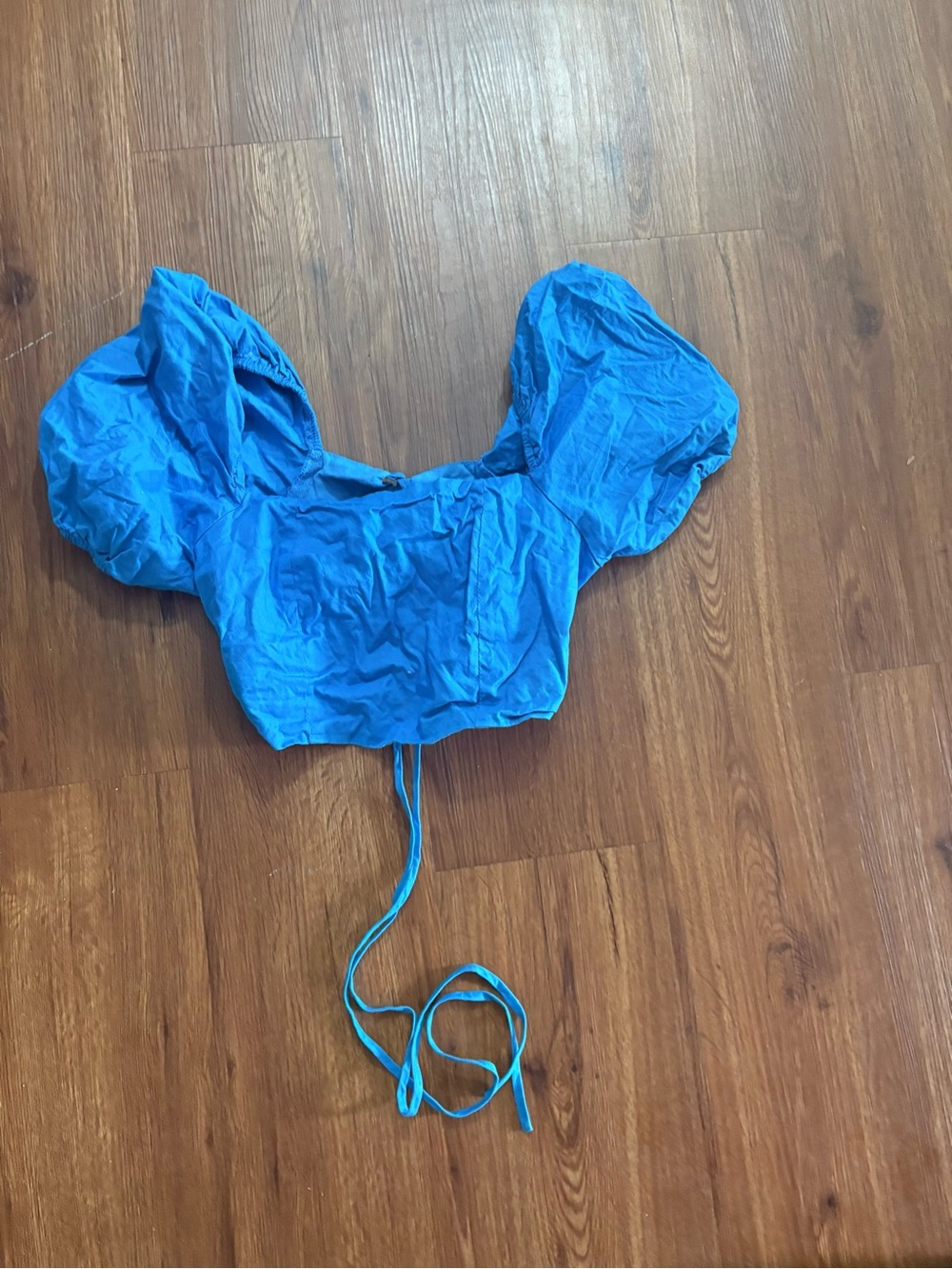 Blue Puff Sleeve Crop Top - Women
